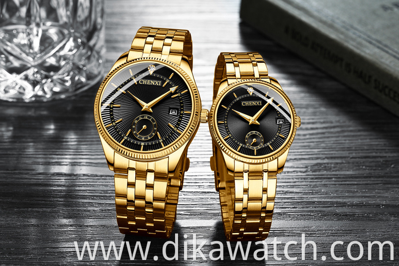 Hot 069 CHENXI All Gold Couple Watch Fashion Simple And Beautiful Calendar Quartz Watch
